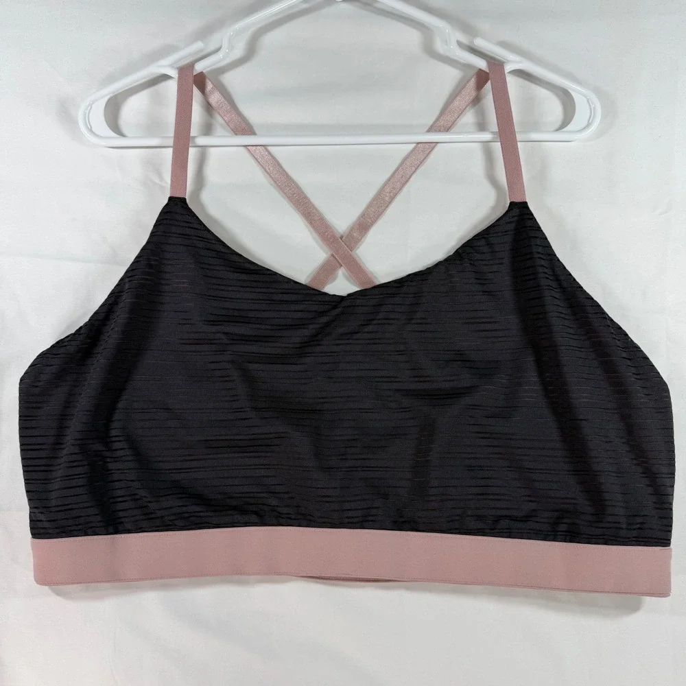 Fabletics Womens 3X Strappy Back‎ Sports Bra Black Mauve Textured